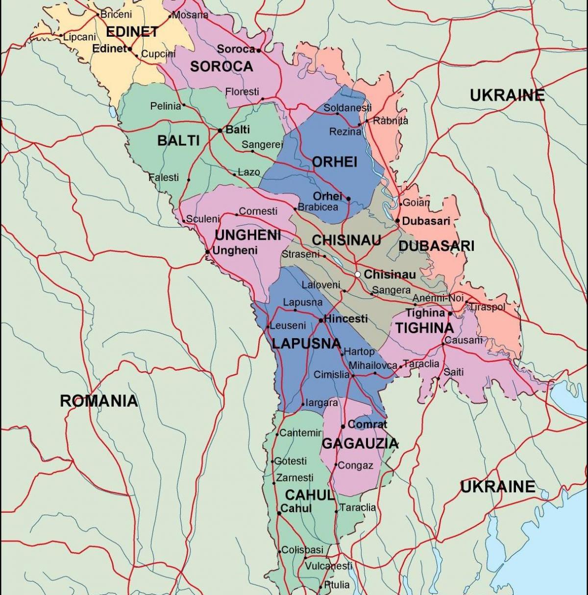 Карта на Молдавија политички